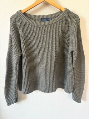 Polo by Ralph Lauren Grey Rib Knit Scoop Crew Sweater
